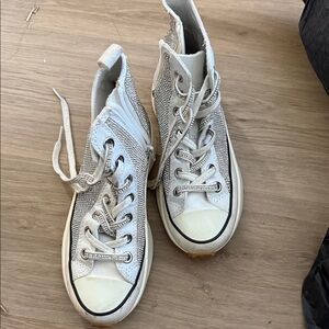 Steve Madden White and Silver High-Top Sneakers